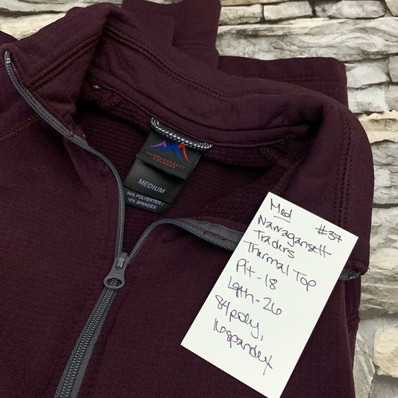 #37 Narragansett Traders Pullover Long Sleeve Burgundy Athletic Waffle Shirt Top - Picture 2 of 2